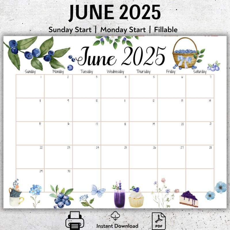 June 2025 Blueberry Calendar