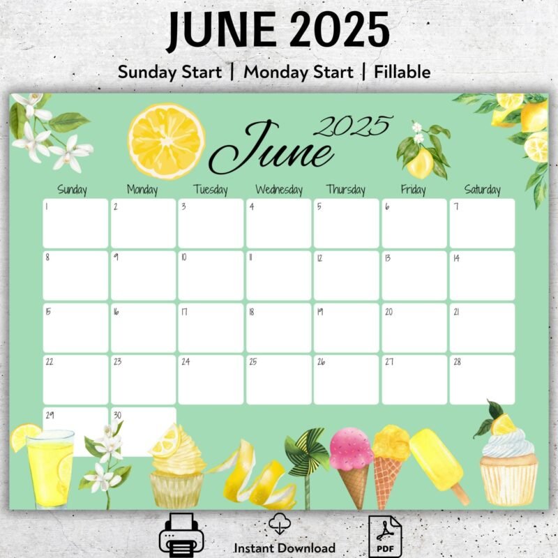 June 2025 Summer Treats Printable Calendar