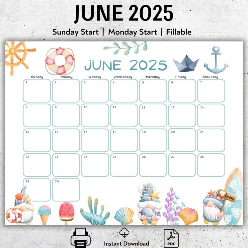 June 2025 Nautical-Themed Calendar