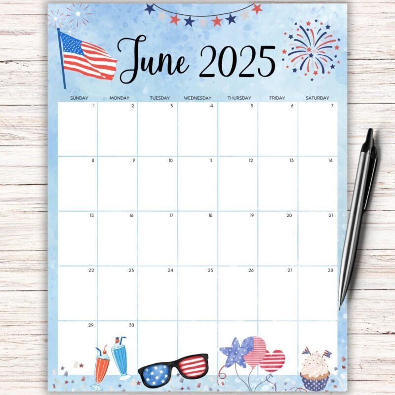 June 2025 Patriotic Printable Calendar