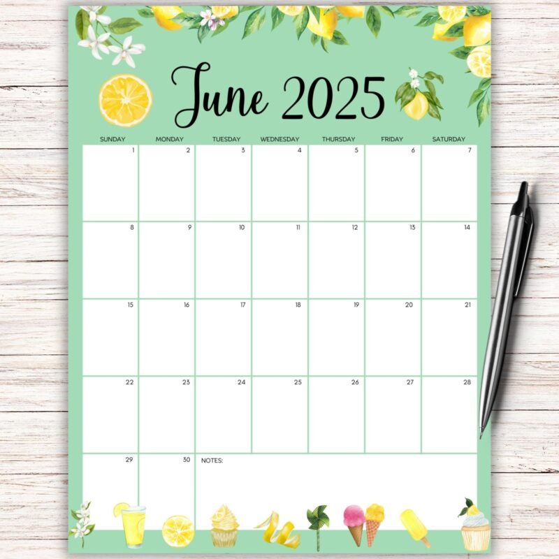 June 2025 Summer Sweets Printable Calendar