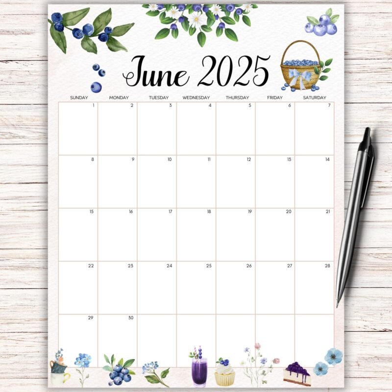 June 2025 Blueberry Printable Calendar