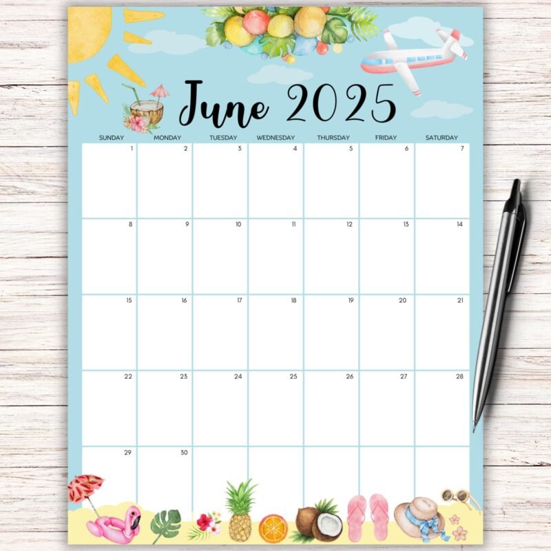 June 2025 Vacation Theme Printable Calendar