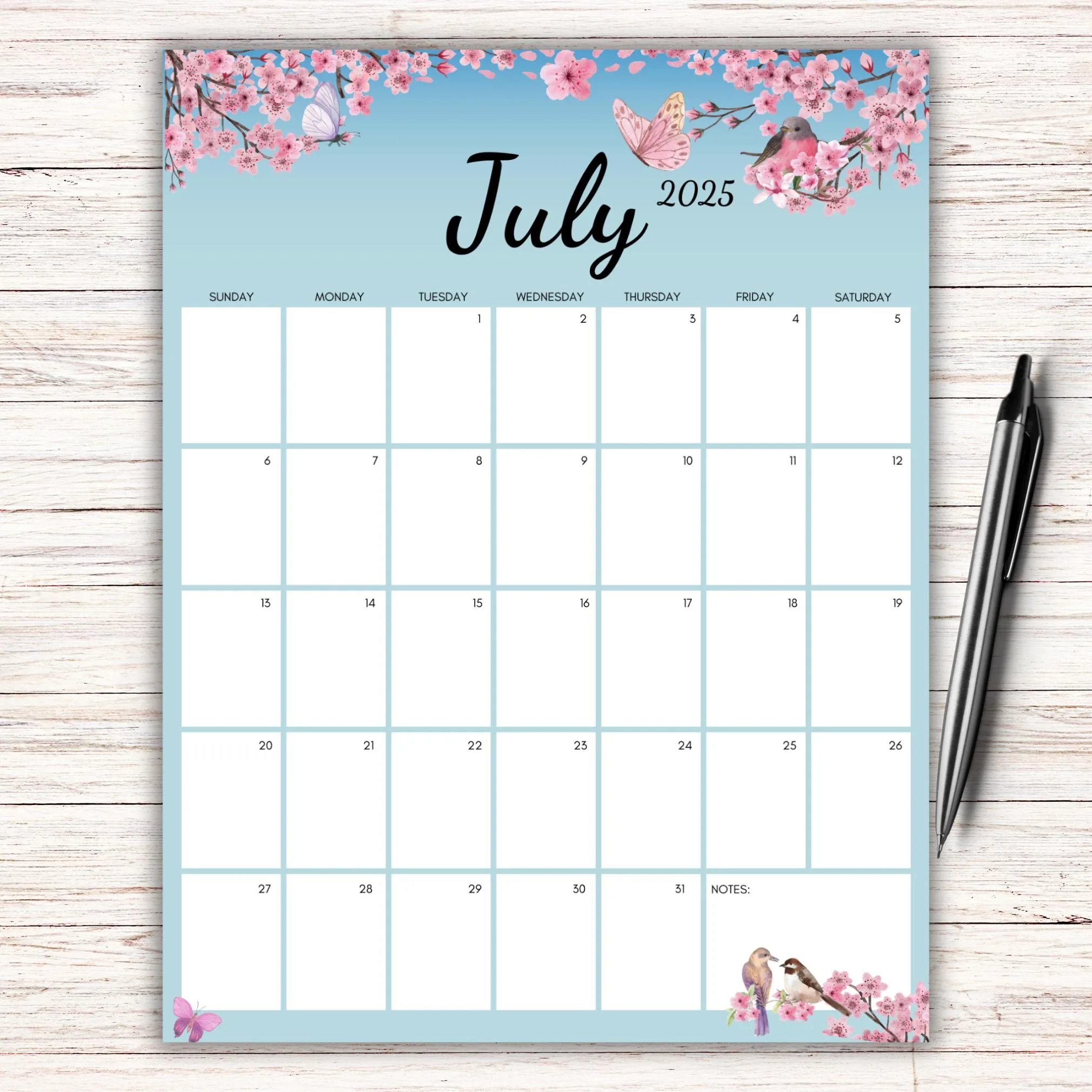 Blossom July 2025 Printable Calendar