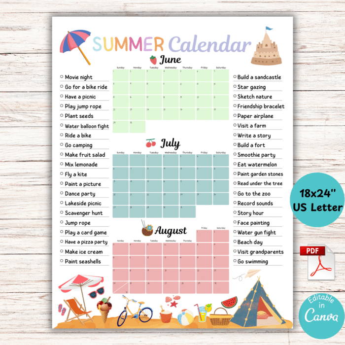 Summer Activity Calendar for Kids