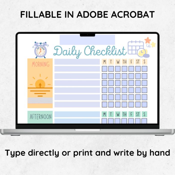 Adobe Acrobat fillable daily checklist for kids â€“ type or print and write for easy schedule tracking.