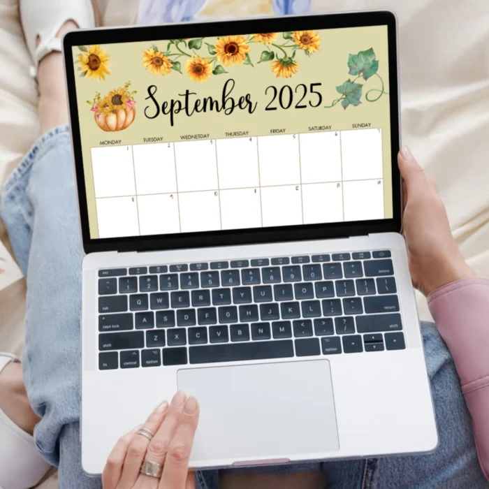 Editable September calendar shown on a laptop screen for digital use