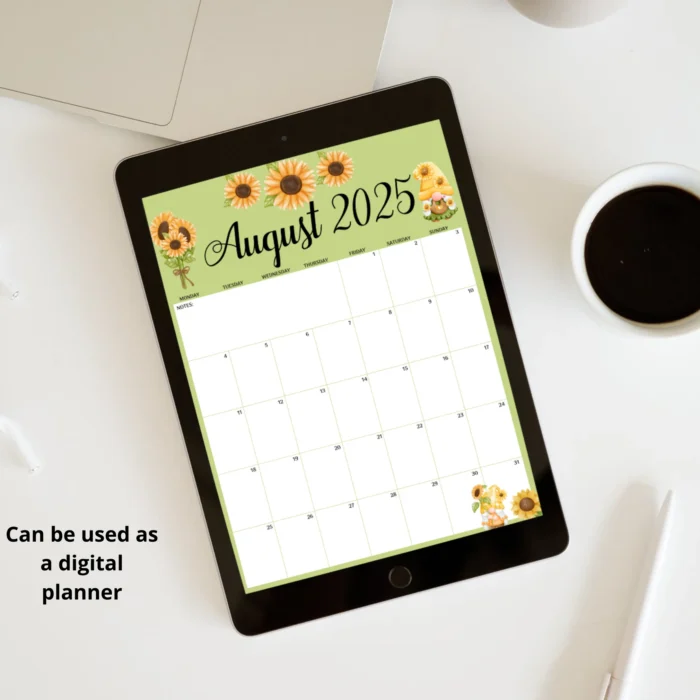 Sunflower August 2025 Calendar ? Fillable & Printable PDF - Image 3