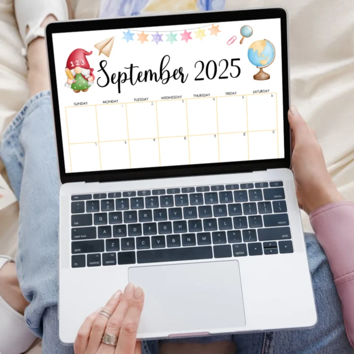 Digital version of the kids' September calendar open on a laptop screen