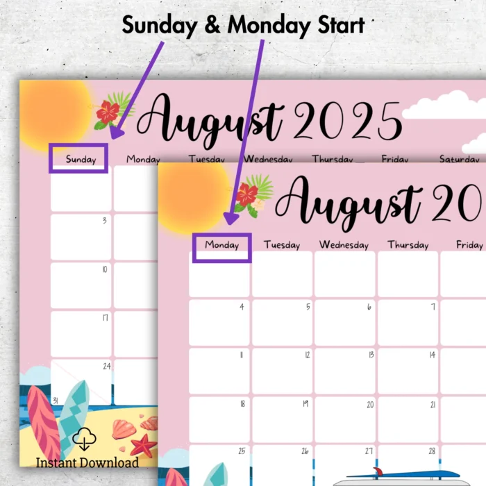 Beach Theme August 2025 Calendar ? Printable & Fillable PDF - Image 2