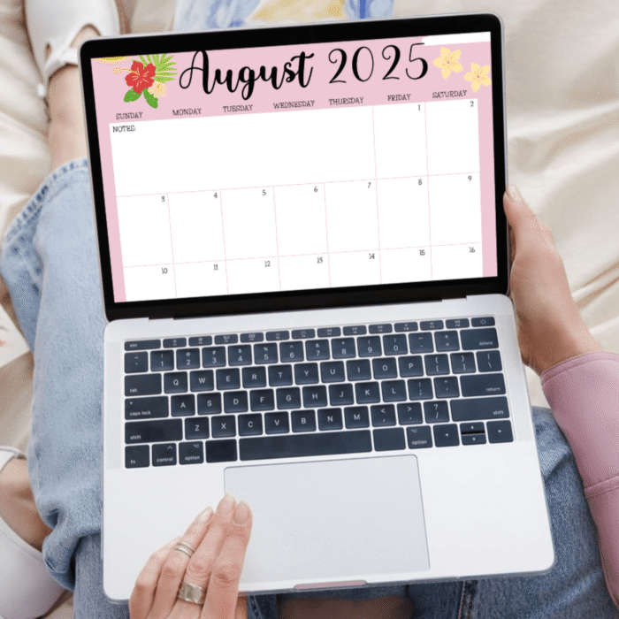 Editable August 2025 Calendar shown on laptop for digital planner use