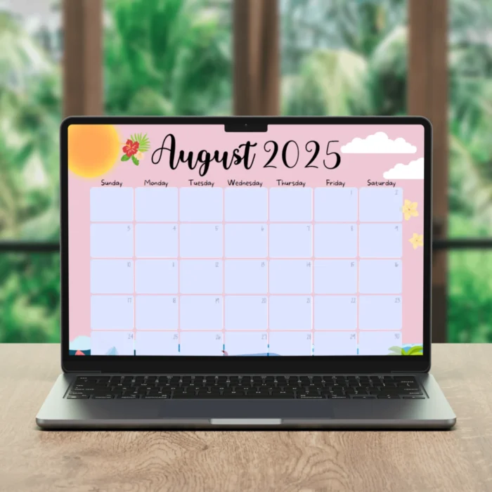 Beach Theme August 2025 Calendar ? Printable & Fillable PDF - Image 3