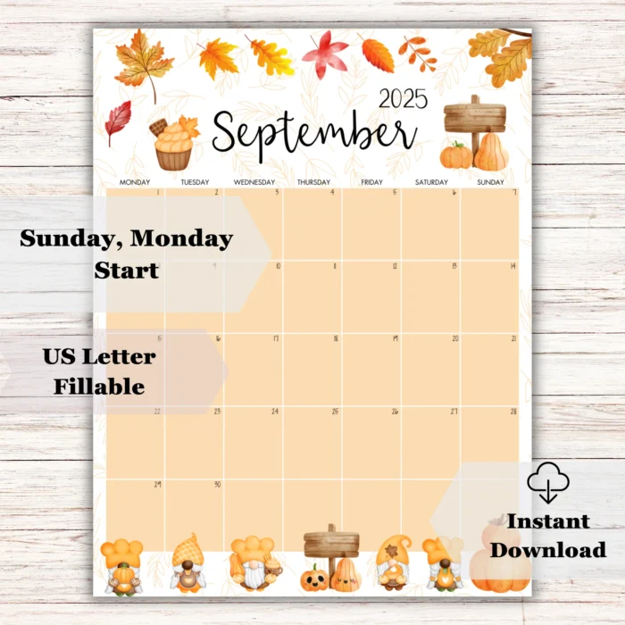 Editable Kids Homework Planner for September 2025 â€“ Monday Start Version