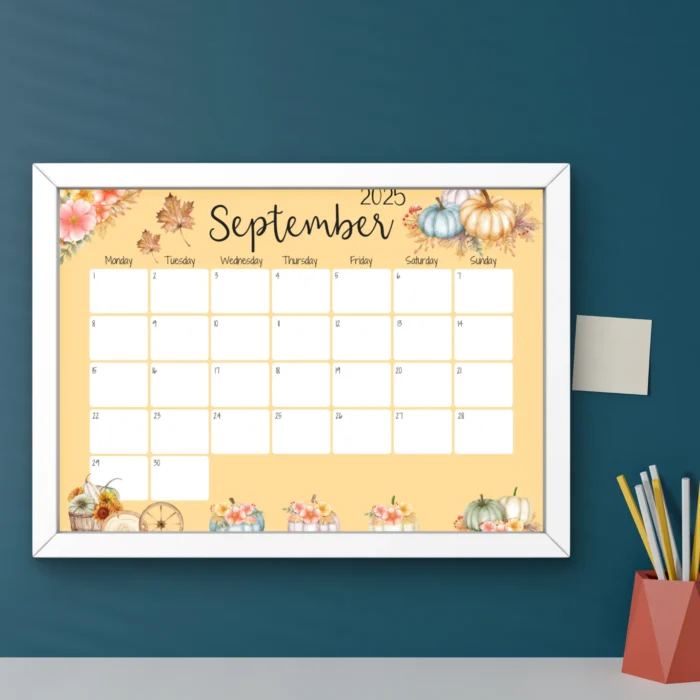 Pumpkin Style September 2025 Calendar â€“ Fall-themed fillable PDF with watercolorÂ pumpkins