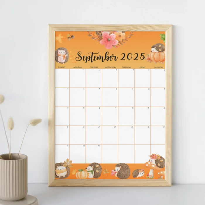 Woodland Animals September 2025 Calendar ? Cute Hedgehog Themed Fillable PDF - Image 3