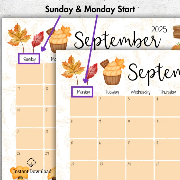 Whimsical September 2025 Calendar â€“ Printable and Fillable PDF with cute fall gnomeÂ illustrations