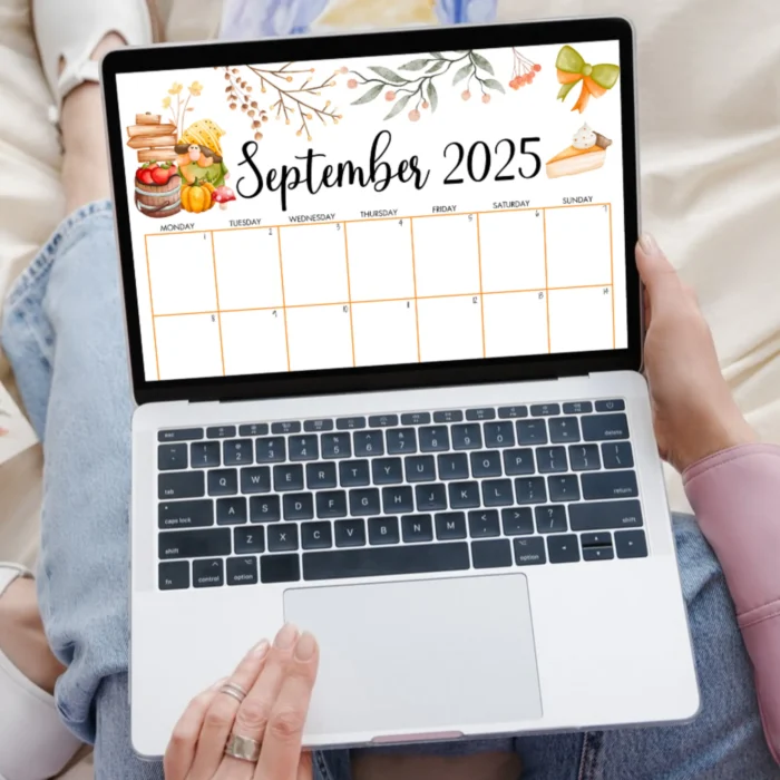 Autumn Theme September 2025 Calendar with fall leaves, pumpkins, woodland animals, and fillable PDF layout â€“Â USÂ LetterÂ size