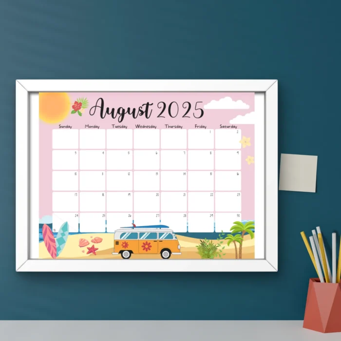 Beach Theme August 2025 Calendar ? Printable & Fillable PDF - Image 5