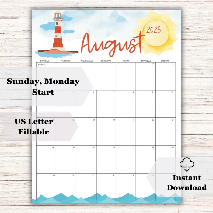 Coastal August 2025 Calendar