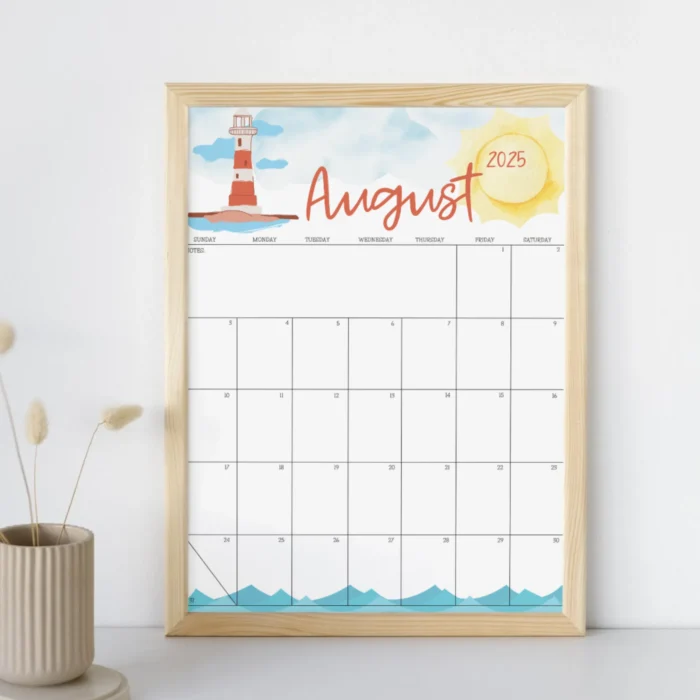 Coastal August 2025 Calendar ? Fillable PDF Planner with Lighthouse Design - Image 3