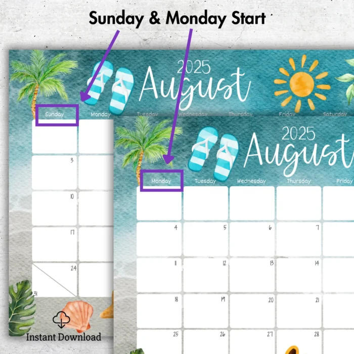 August 2025 Beach Theme Calendar ? Fillable & Printable PDF - Image 5