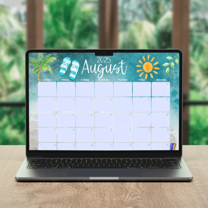 August 2025 Beach Theme Calendar ? Fillable & Printable PDF - Image 2