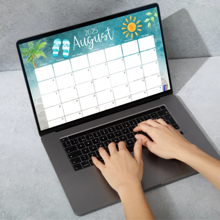 August 2025 Beach Theme Calendar ? Fillable & Printable PDF - Image 3