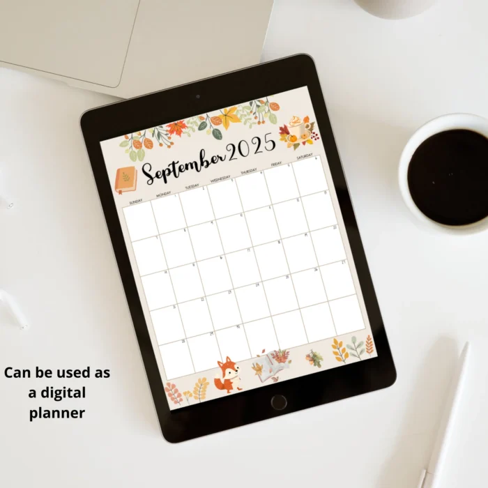 September 2025 monthly planner used as digital planner on tablet