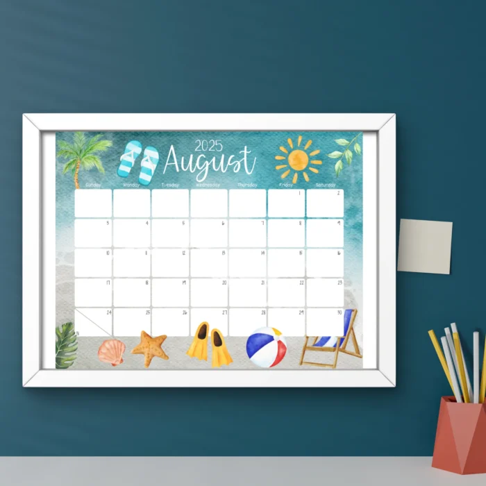August 2025 Beach Theme Calendar ? Fillable & Printable PDF - Image 4