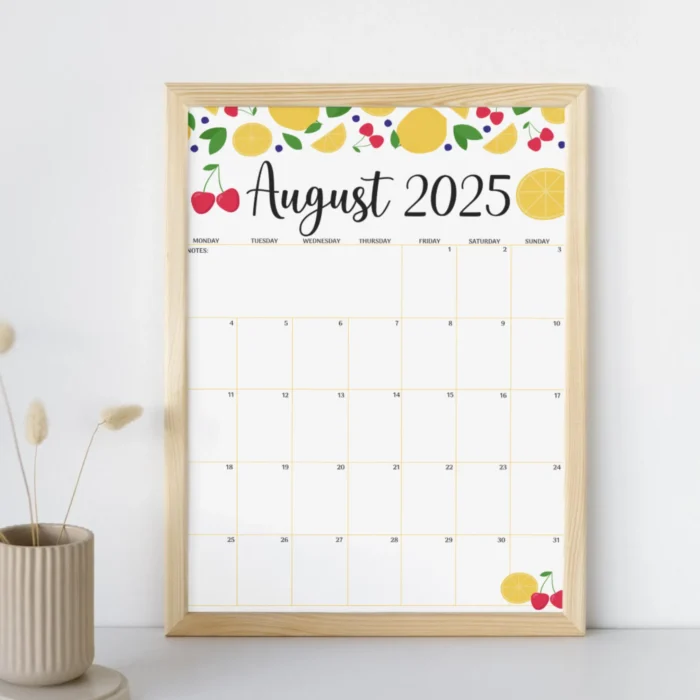 Colorful August 2025 Calendar Printable â€“ wall decor