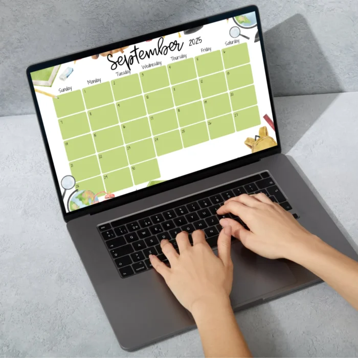 Academic Calendar 2025 September â€“ Back to School themed printable PDF with editable boxes and cute schoolÂ illustrations