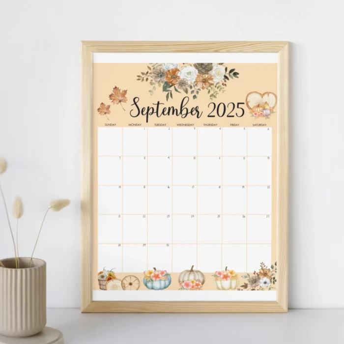 Pumpkin Editable September 2025 Calendar â€“ autumn-inspired with fillable layout and pumpkin graphics.