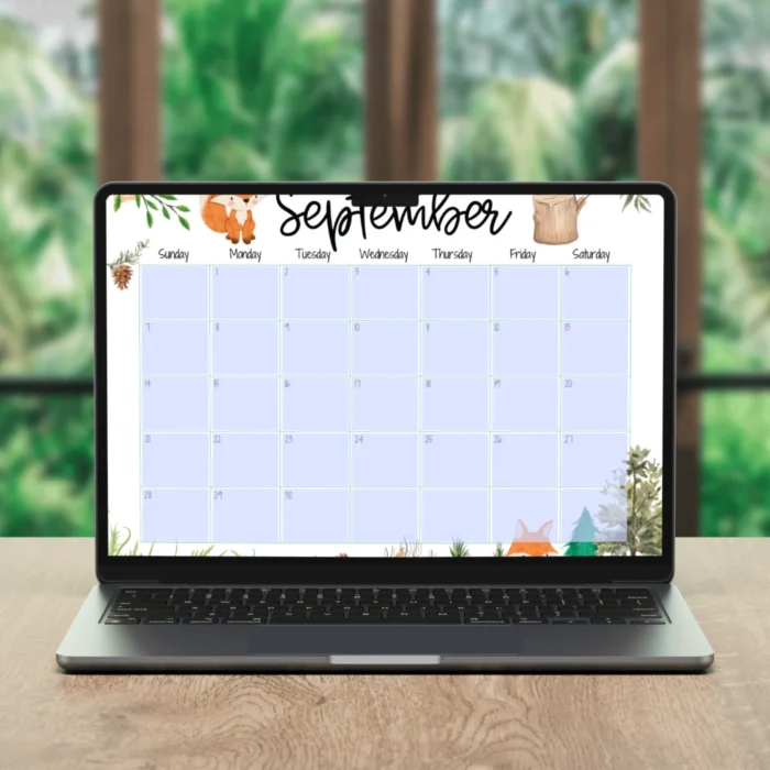 Cute Fox September 2025 Calendar with Woodland Theme