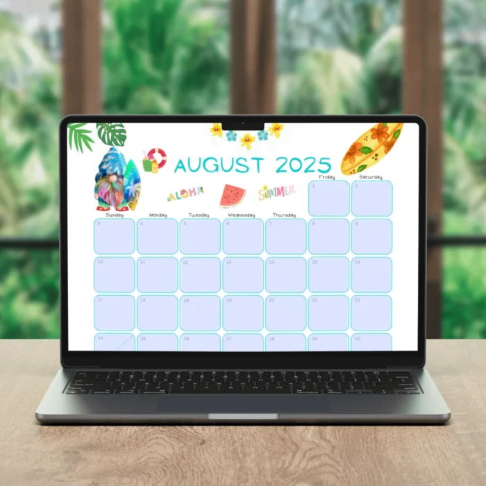 Gnome Theme August 2025 Calendar ? Cute Printable Monthly Template - Image 3