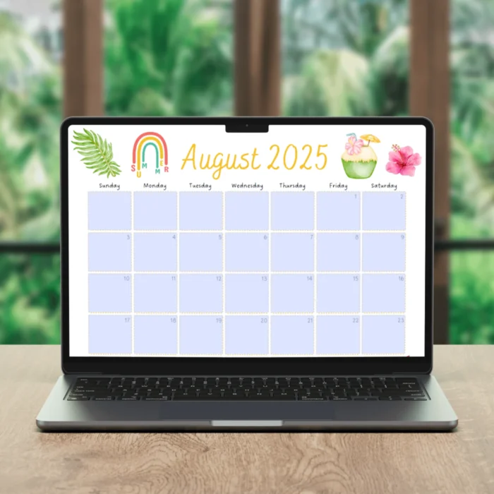 August 2025 calendar template printable fillable verison