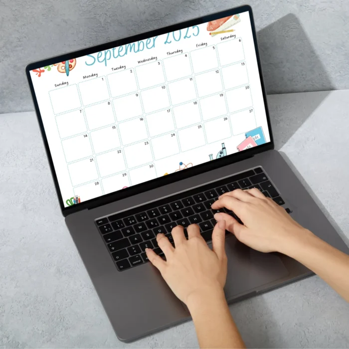 September 2025 school calendar â€“ Sunday and Monday start versions with colorful icons