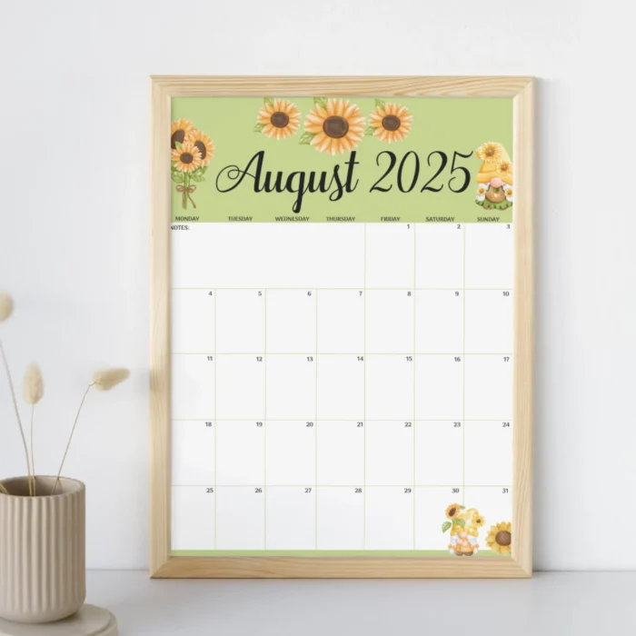 Sunflower August 2025 Calendar ? Fillable & Printable PDF - Image 5