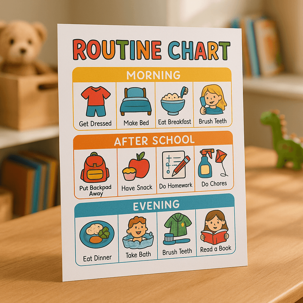Printable Routine Charts with Morning, after school and evening sections