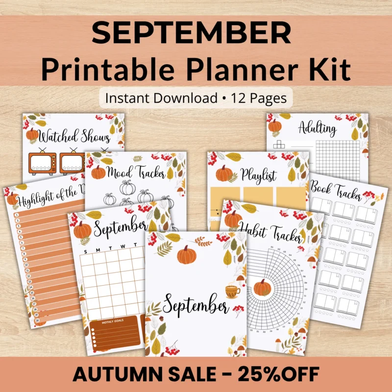 September Cozy Fall Printable Planner â€“ 12-Page Autumn Set
