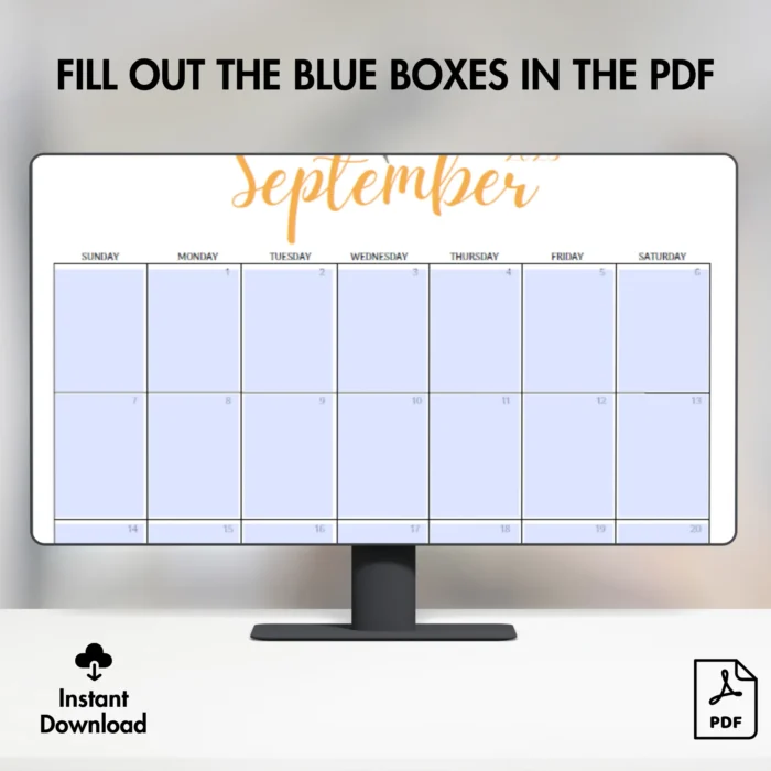 Yellow Floral September 2025 Calendar â€“ fillable PDF
