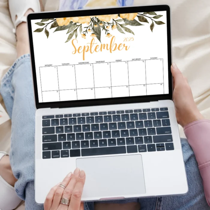 Printable & editable September 2025 monthly planner â€“ yellow floral design