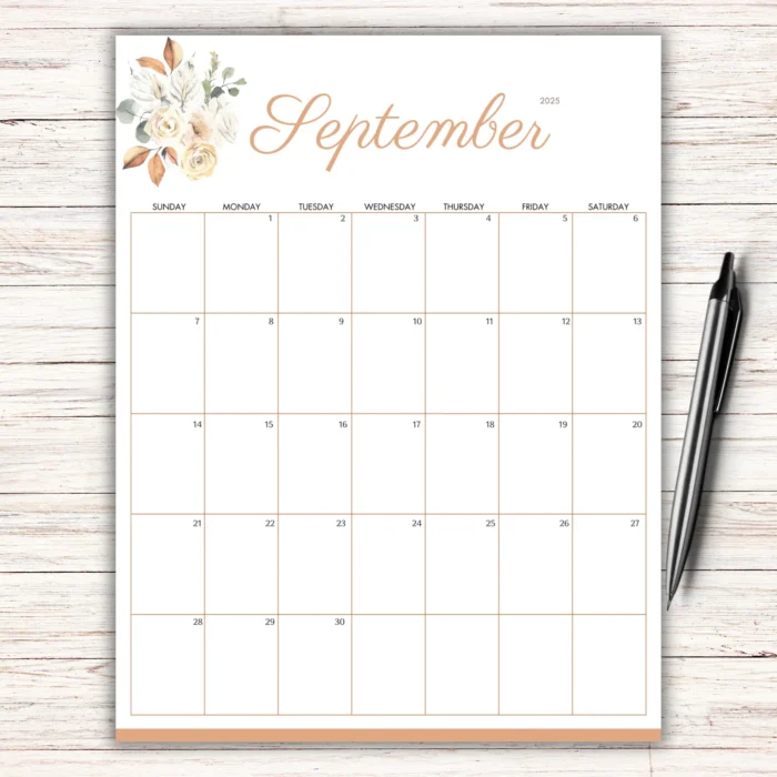 Autumn Leaves September 2025 Calendar â€“ Printable & Fillable PDF