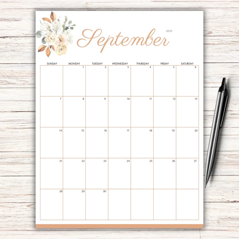Autumn Leaves September 2025 Calendar â€“ Printable & Fillable PDF