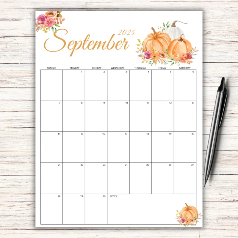 Pumpkin Theme September 2025 Calendar â€“ printable US Letter PDF