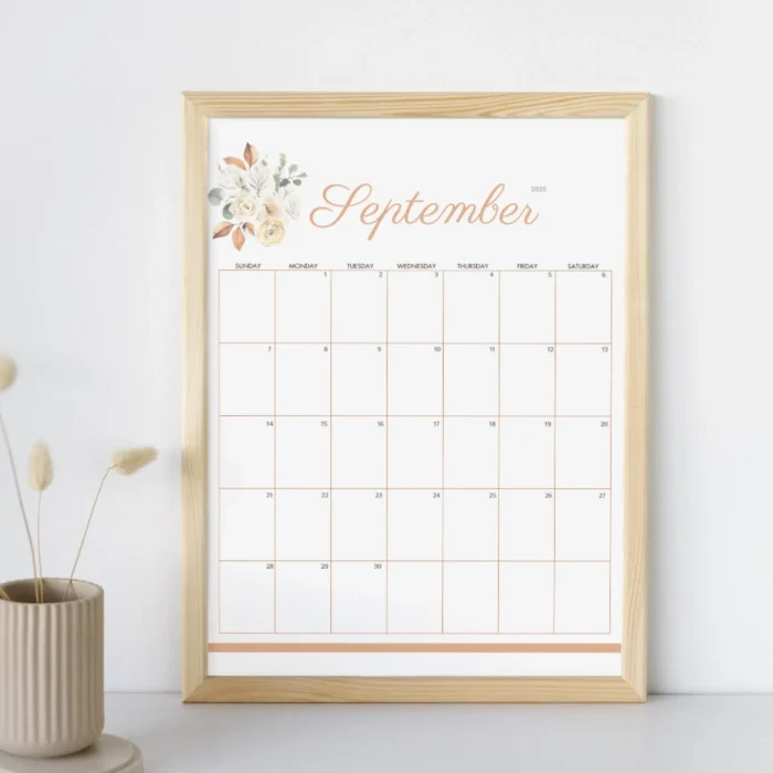 Printable Fall Calendar â€“ September 2025 Autumn Leaves Design