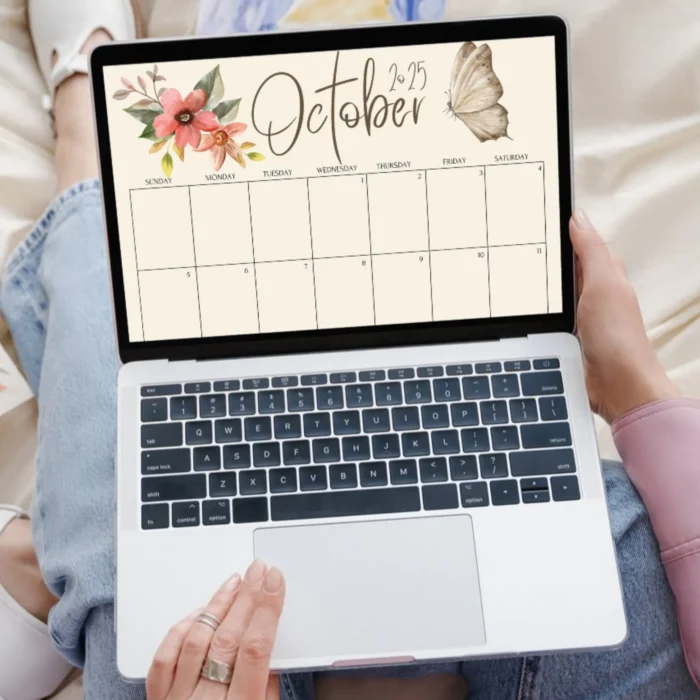 October 2025 Calendar Flower and Pumpkin