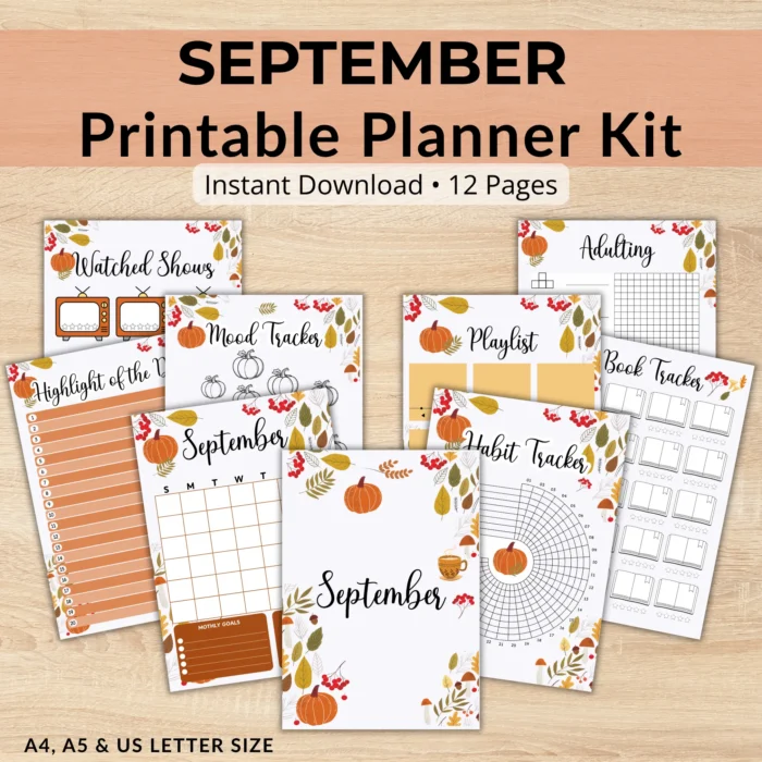 September Cozy Fall Printable Planner â€“ US Letter, A4, A5 Sizes