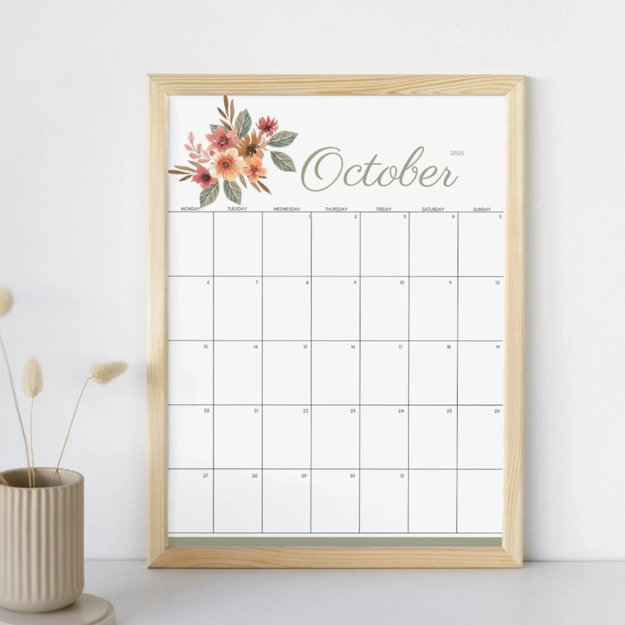 Editable October 2025 Floral Calendar