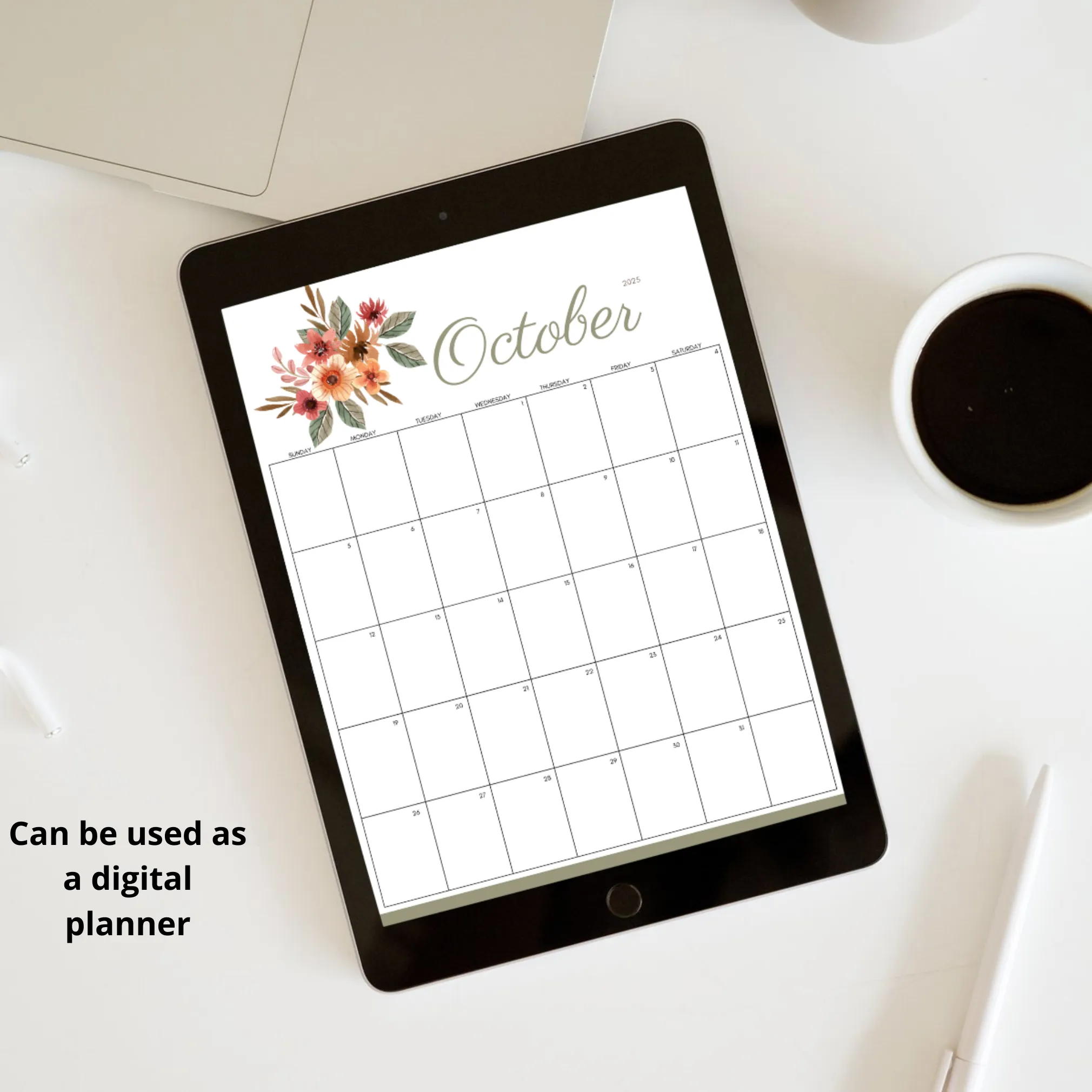Editable October 2025 Floral Calendar