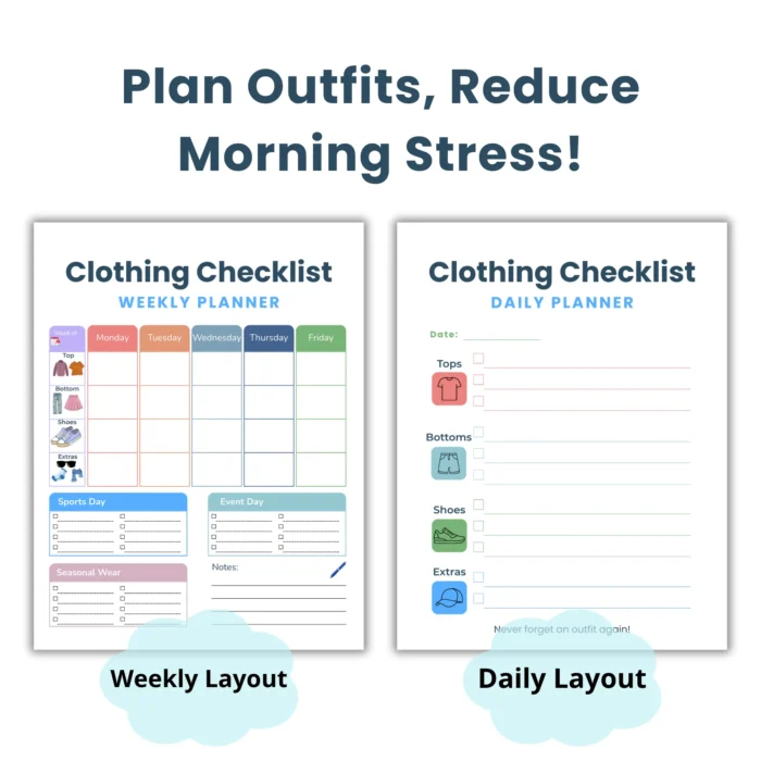 Printable PDF clothing planner for back to school